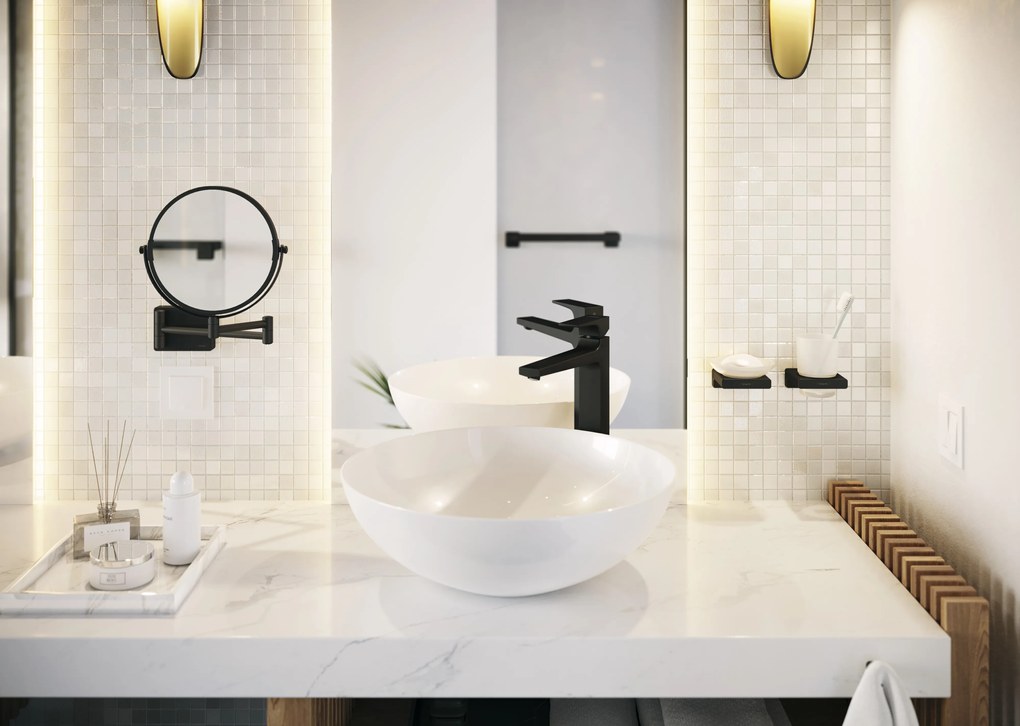 Hansgrohe AddStoris, kozmetické zrkadlo Ø188 mm, čierna matná, HAN-41791670