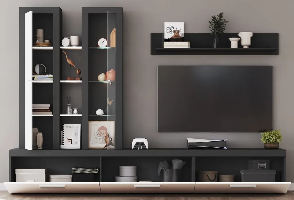 Obývacia stena Orion, antracit/biela