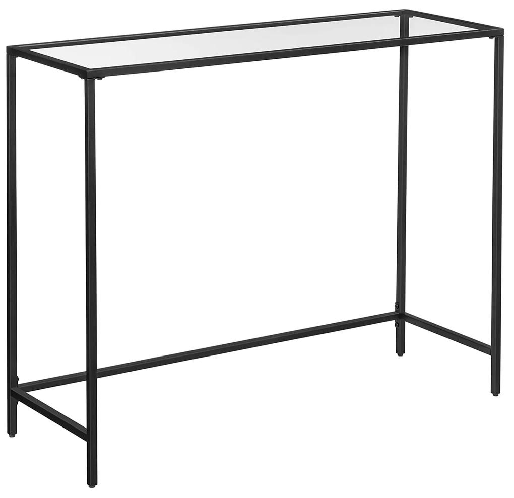 Konzolový stolík sklenený s kovovým rámom, čierny