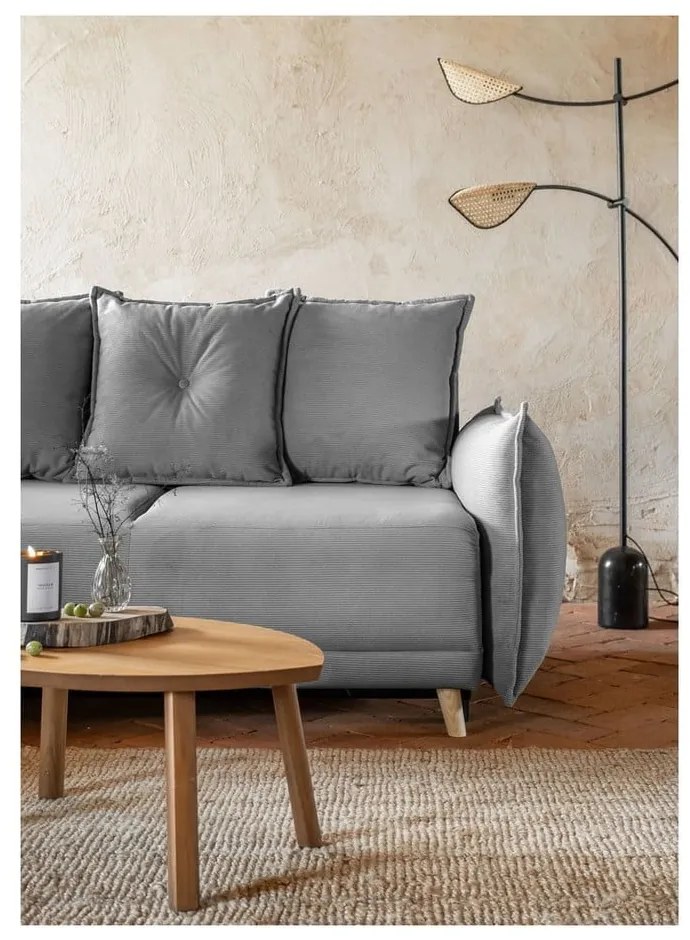 Sivá menčestrová rozkladacia rohová pohovka (variabilná) Lazy Lukka – Miuform