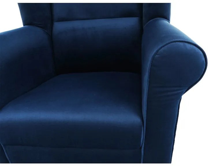 Kondela Kreslo, ušiak s taburetom, modrá látka, ASTRID