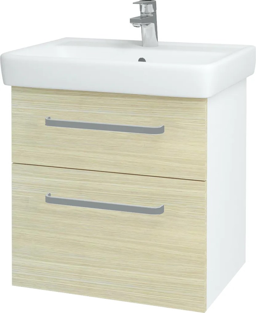 Dřevojas - Koupelnová skříň Q MAX SZZ2 60 - N01 Bílá lesk / Úchytka T01 / D04 Dub (60223A)