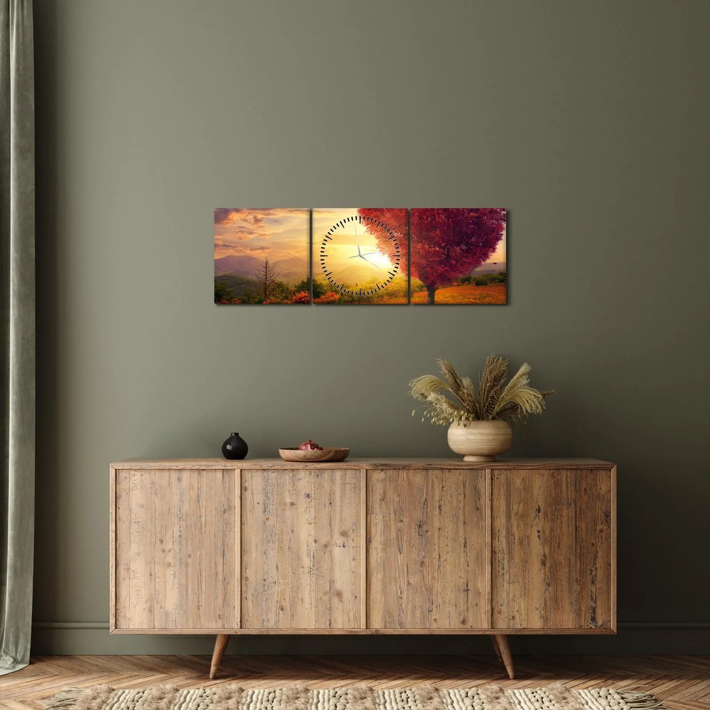 Obraz stromu v tvare srdca (s hodinami) (90x30 cm)