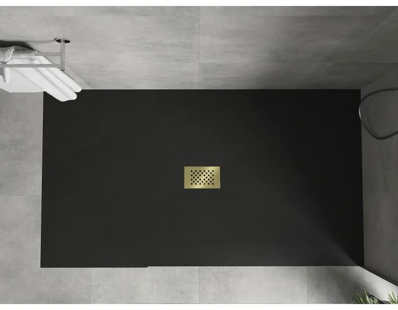 Mexen Hugo, obdĺžniková sprchová vanička SMC 200 x 100 cm, čierna, zlatá krytka, 42701020-G