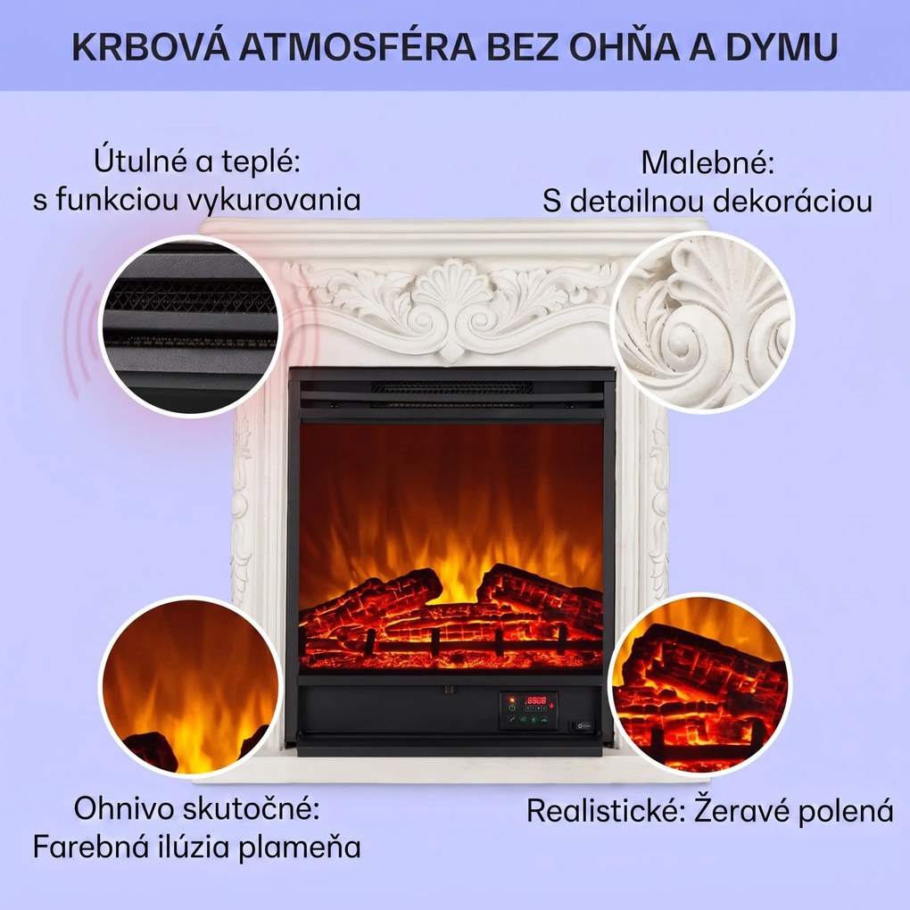Klarstein Etna Pozzolana, elektrický krb, 1800 W, týždenný časovač, diaľkové ovládanie, biely