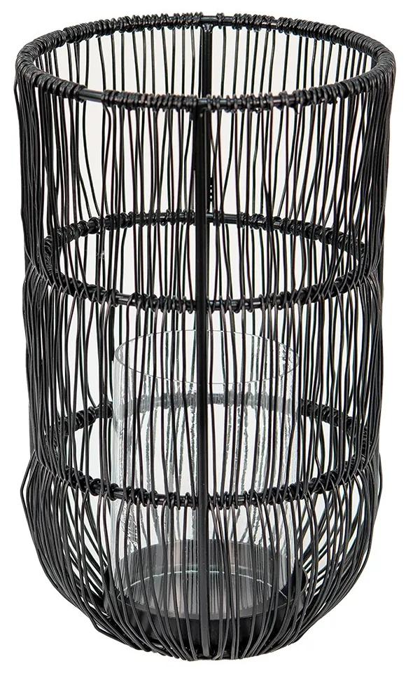 Čierny drôtený kovový svietnik na čajovú sviečku - Ø 13*23 cm