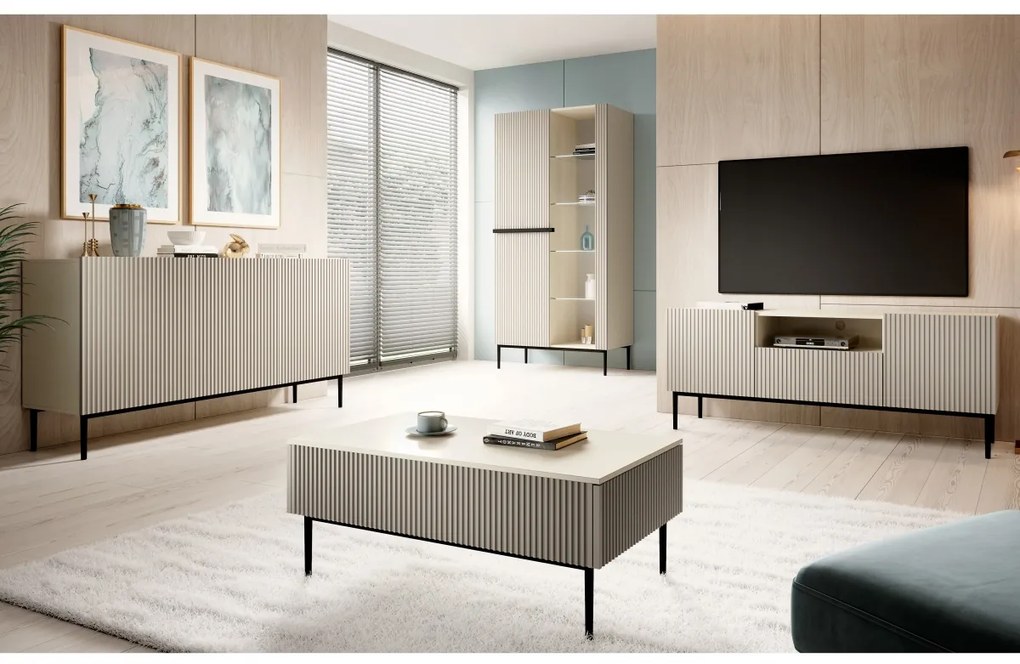 TV skrinka Nicole 150 cm s otvorenou policou - kašmírová / čierna