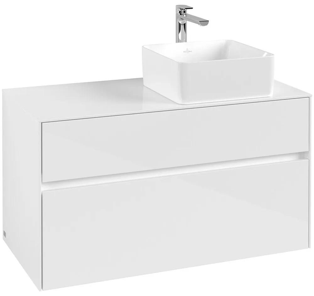 VILLEROY &amp; BOCH Collaro závesná skrinka pod umývadlo na dosku (umývadlo vpravo), 2 zásuvky, 1000 x 500 x 548 mm, Glossy White, C04000DH