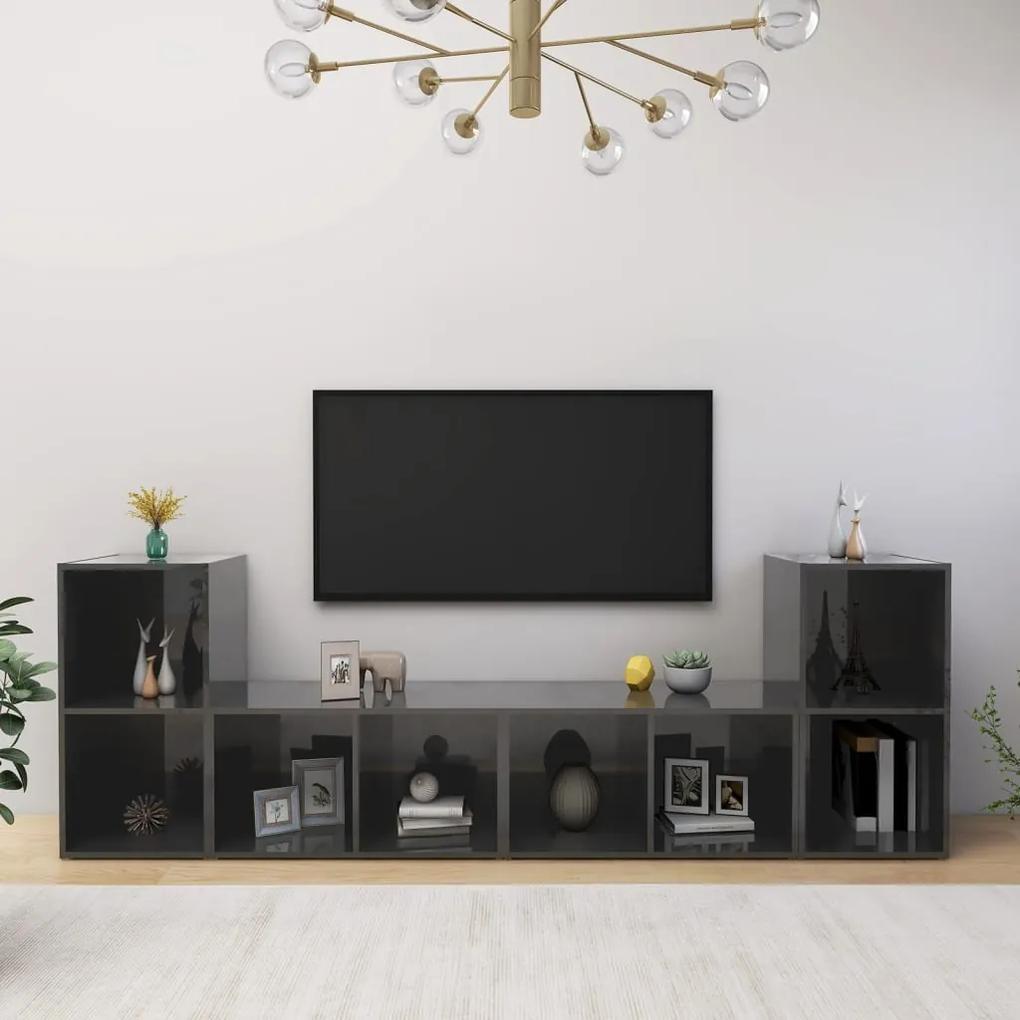 TV skrinky 4 ks lesklé sivé 72x35x36,5 cm drevotrieska