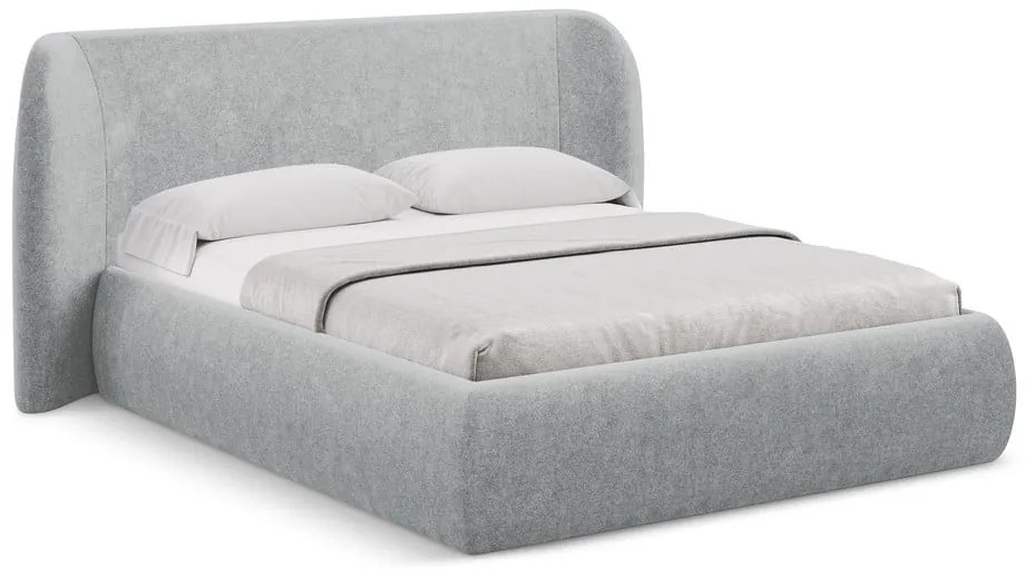 Svetlosivá čalúnená dvojlôžková posteľ s úložným priestorom s roštom 140x200 cm Hauke – Makamii