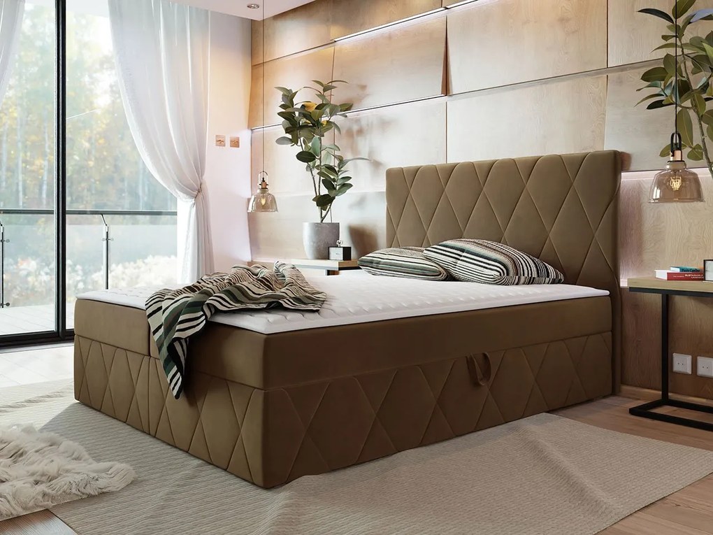 Moderný boxspring posteľ Silena 180x200cm, hnedo zelená Magic Velvet