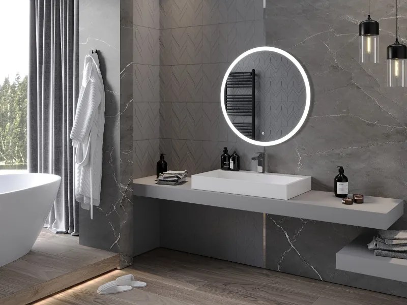 Mexen Oro, okrúhle LED podsvietené kúpeľňové zrkadlo 80 cm, 6000K, vykurovacia podložka proti zahmlievaniu, 9824-080-080-611-00
