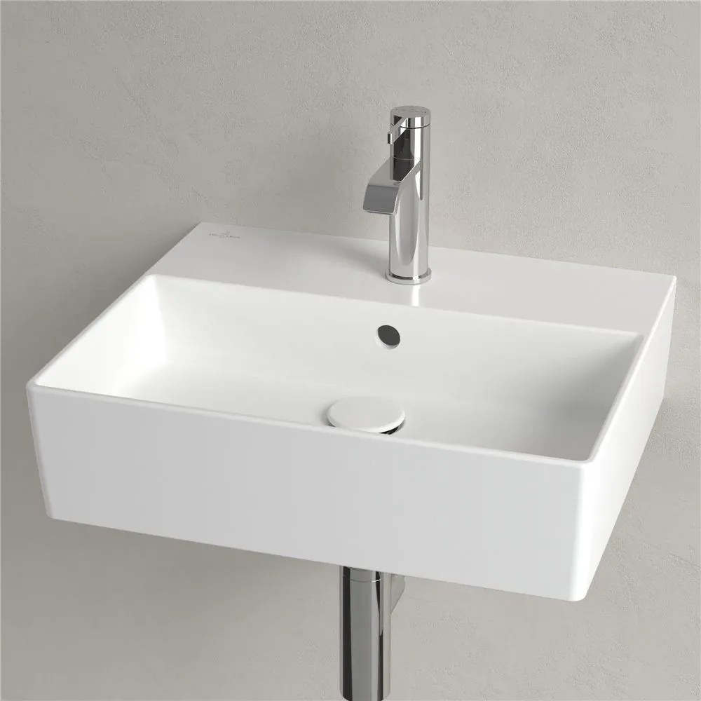 VILLEROY &amp; BOCH Memento 2.0 závesné umývadlo s otvorom, s prepadom, 500 x 420 mm, Stone White, s povrchom CeramicPlus, 4A2250RW