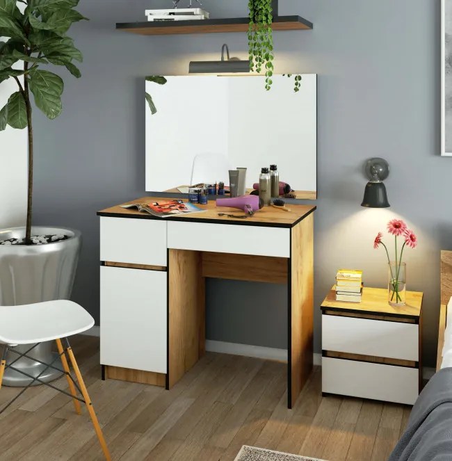 Toaletný stolík so zrkadlom CLP P-2/SL 900x600 ľavý, dub craft / biely