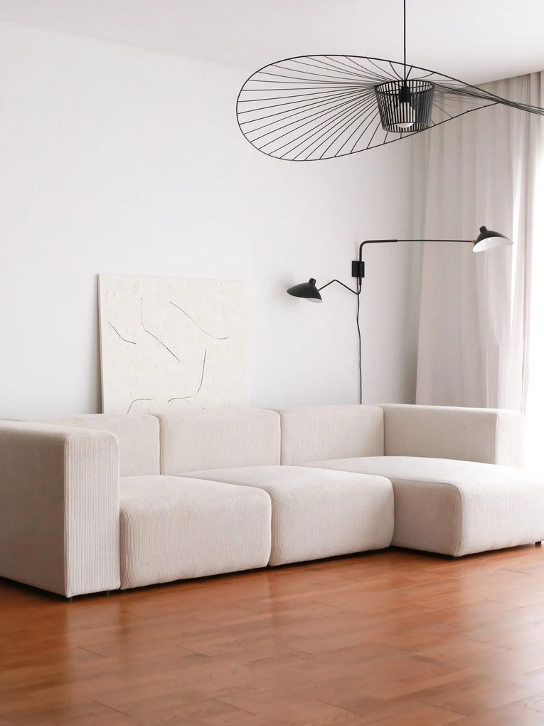 Zamatová rohová pohovka Yolo 305 x 154 cm, pravá, biela