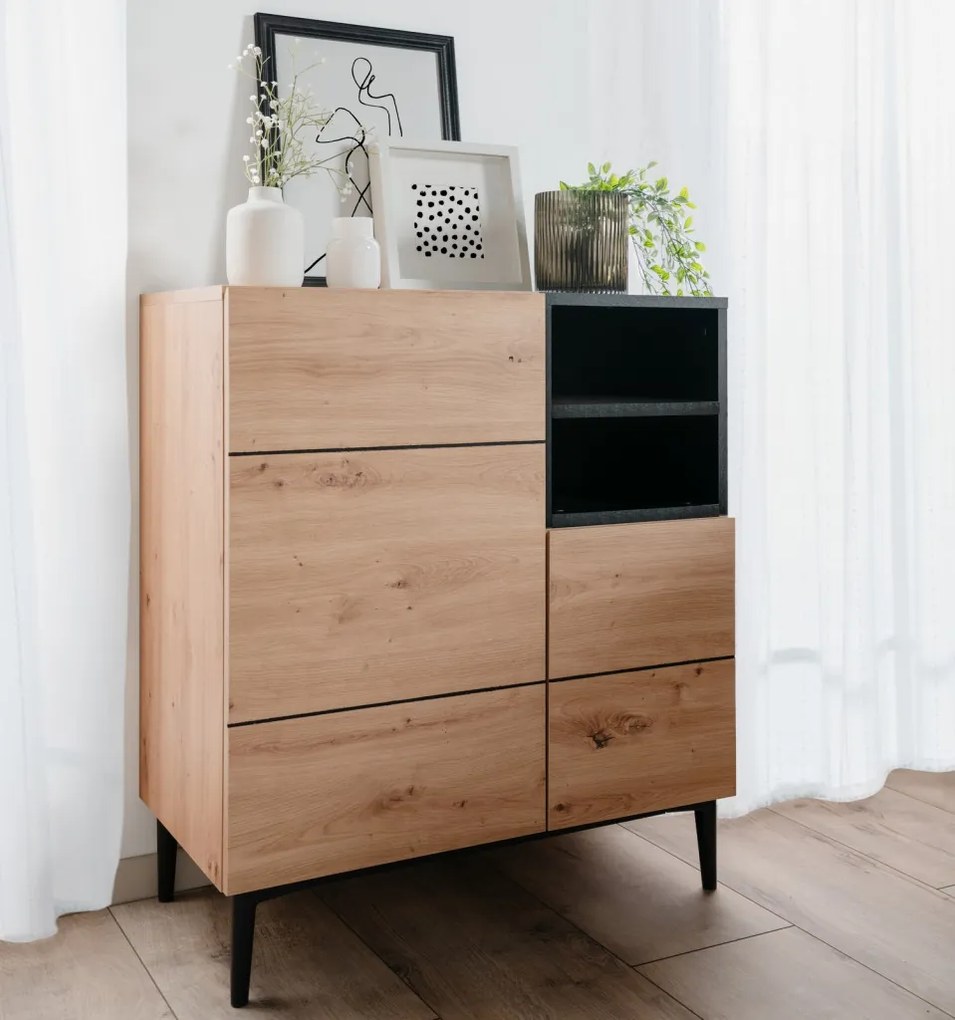 Skrinka 2-dverová Nola, dub artisan/čierna