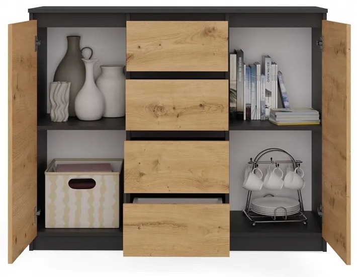 Komoda Musecalo 8 (antracit + dub artisan). Akcia -18%. Vlastná spoľahlivá doprava až k Vám domov. 1132846