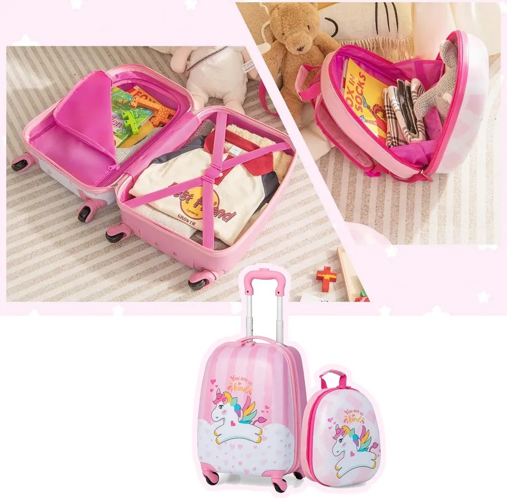 Sada ťahaného kufra a batohu pre deti, jednorožec