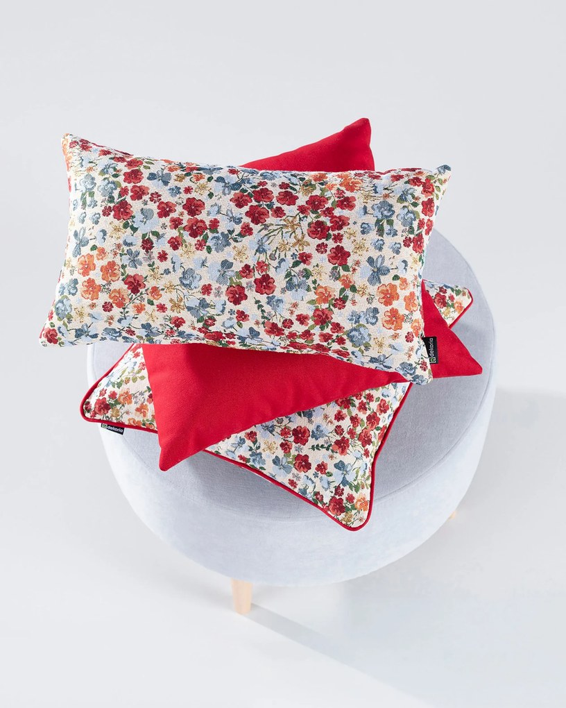 Sada 3 dekoračných vankúšov Red Popy Flower