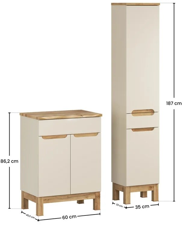 Koupelnová sestava Bali Nature s deskou a skříňkami 60 cm kašmírová/dub wotan