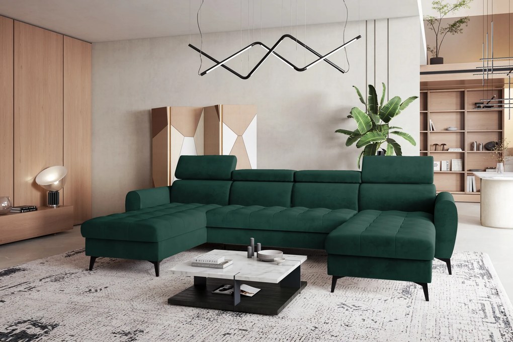 Moderný rohový nábytok Bjorn U s možnosťou spania a nastaviteľnými opierkami hlavy