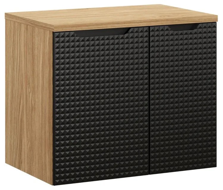 Závesná skrinka pod umývadlo Luxor Black s doskou 70 cm čierna/dub olejovaný