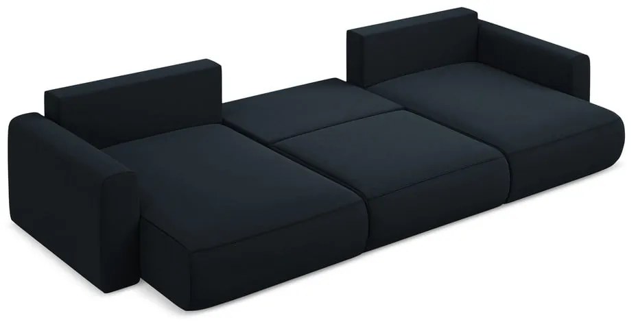 Tmavomodrá zamatová rozkladacia/s úložným priestorom rohová pohovka (do tvaru "U") Kapua – Makamii