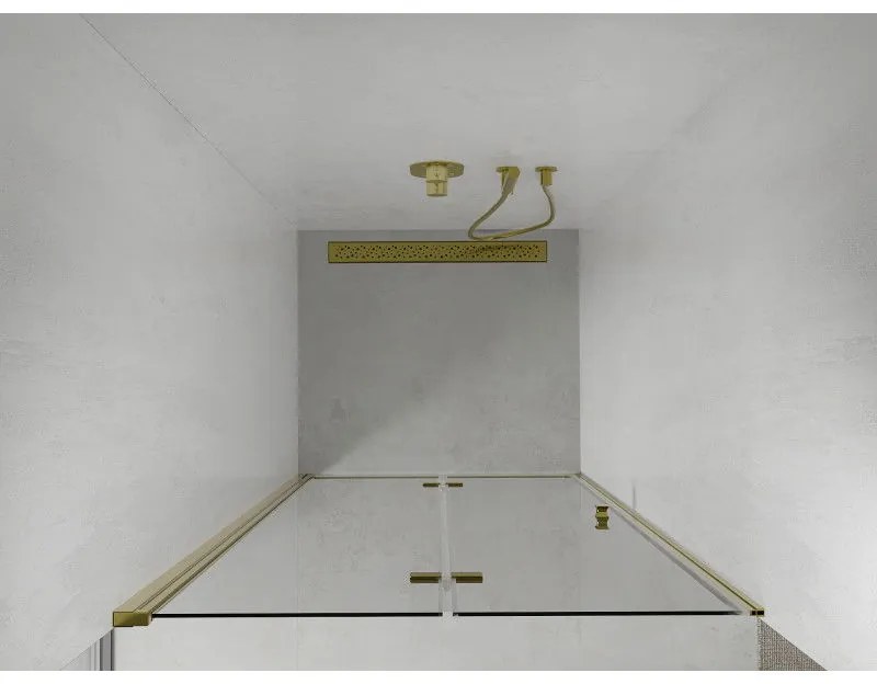 Mexen Lima, skladacie sprchové dvere do otvoru 90 x 190 cm, 6mm číre sklo, zlatý profil, 856-090-000-50-00