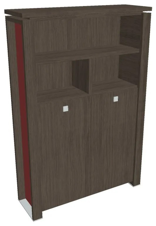 Vysoká šatníková skriňa Verno+ S 140 x 46 x 210 cm, s regálom, dub antracit / červená