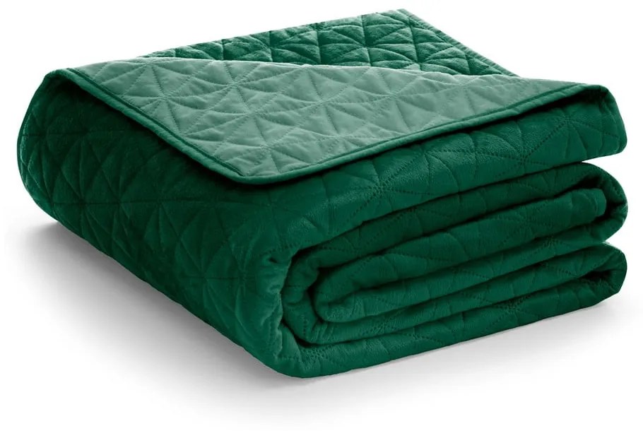 Zelený zamatový prešívaný pléd 240x260 cm Laila – Restilo