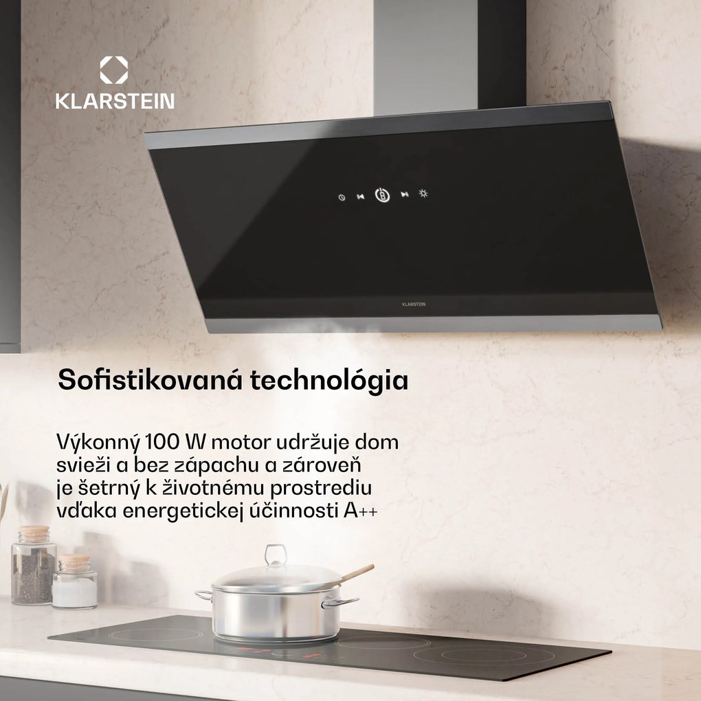 Klarstein FlashLine digestor, A++, 524 m³/h, 3 úrovne, dotykový, tichý, LED, odsávanie/recirkulácia, 100 W