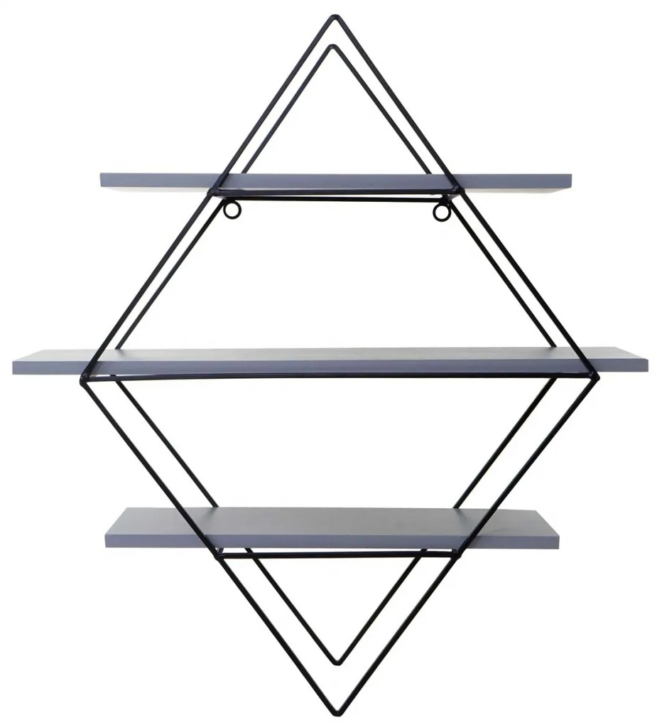Nástenná polica A80 v industriálnom štýle - drevo / kov, 60x55x12 cm - Sivomodrá