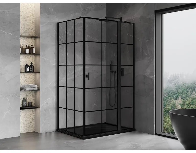 Mexen Mist T, sprchový kút s krídlovými dverami, pravý, 80 x 85 cm, 8mm číre sklo, čierny profil, 8A4T-080-085-70-77-P