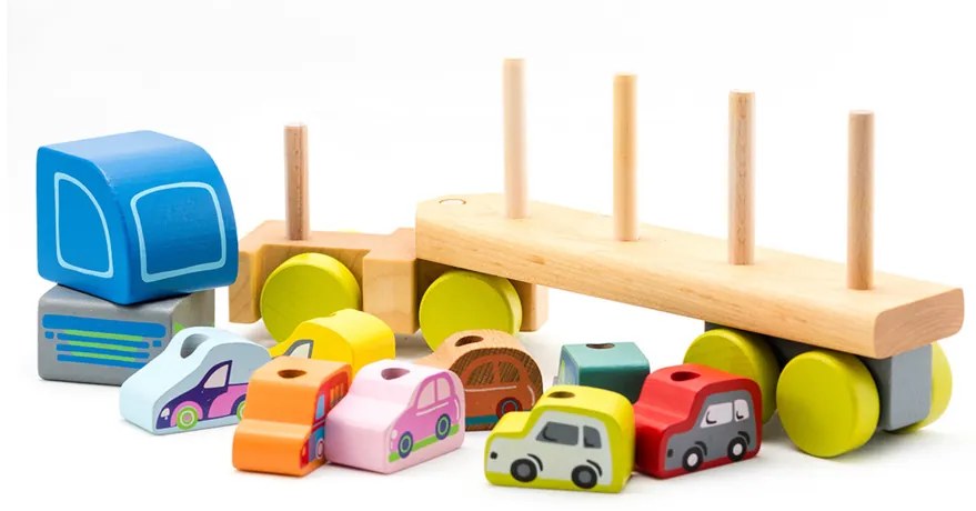 Lean Toys Drevený triedič – nákladné auto s autami