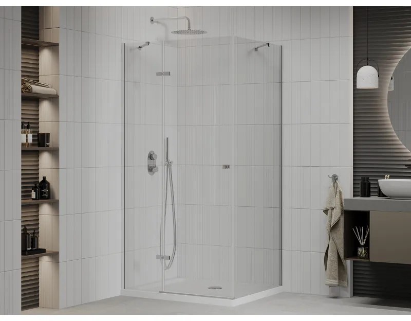 Mexen Roma, sprchovací kút 80 (dvere) x 90 (stena) cm, 6mm číre sklo, chrómový profil + slim sprchová vanička 5cm, 854-080-090-01-00-4010