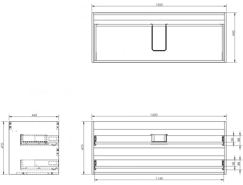 Mexen Box-A, závesná skrinka 120 cm, 2 zásuvky, biela lesklá, 91AX0-1200-470-2-00
