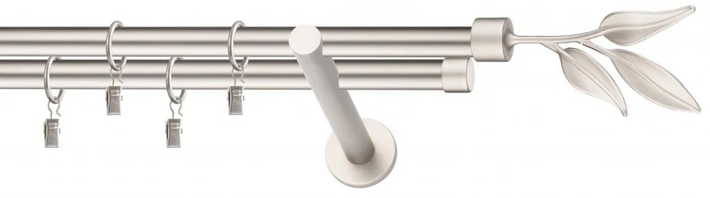 Dekorstudio Chrómová matná dvojradová garniža LIST 19mm Dĺžka: 360cm, Typ uchytenia: Držiak dvojitý modern, Typ príslušenstva: Krúžky tiché so štipcami