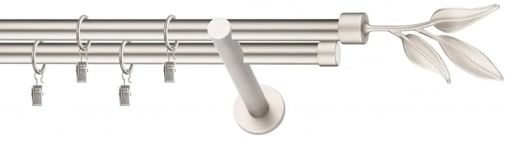 Dekorstudio Chrómová matná dvojradová garniža LIST 19mm Dĺžka: 420cm, Typ uchytenia: Držiak dvojitý modern, Typ príslušenstva: Krúžky tiché so štipcami