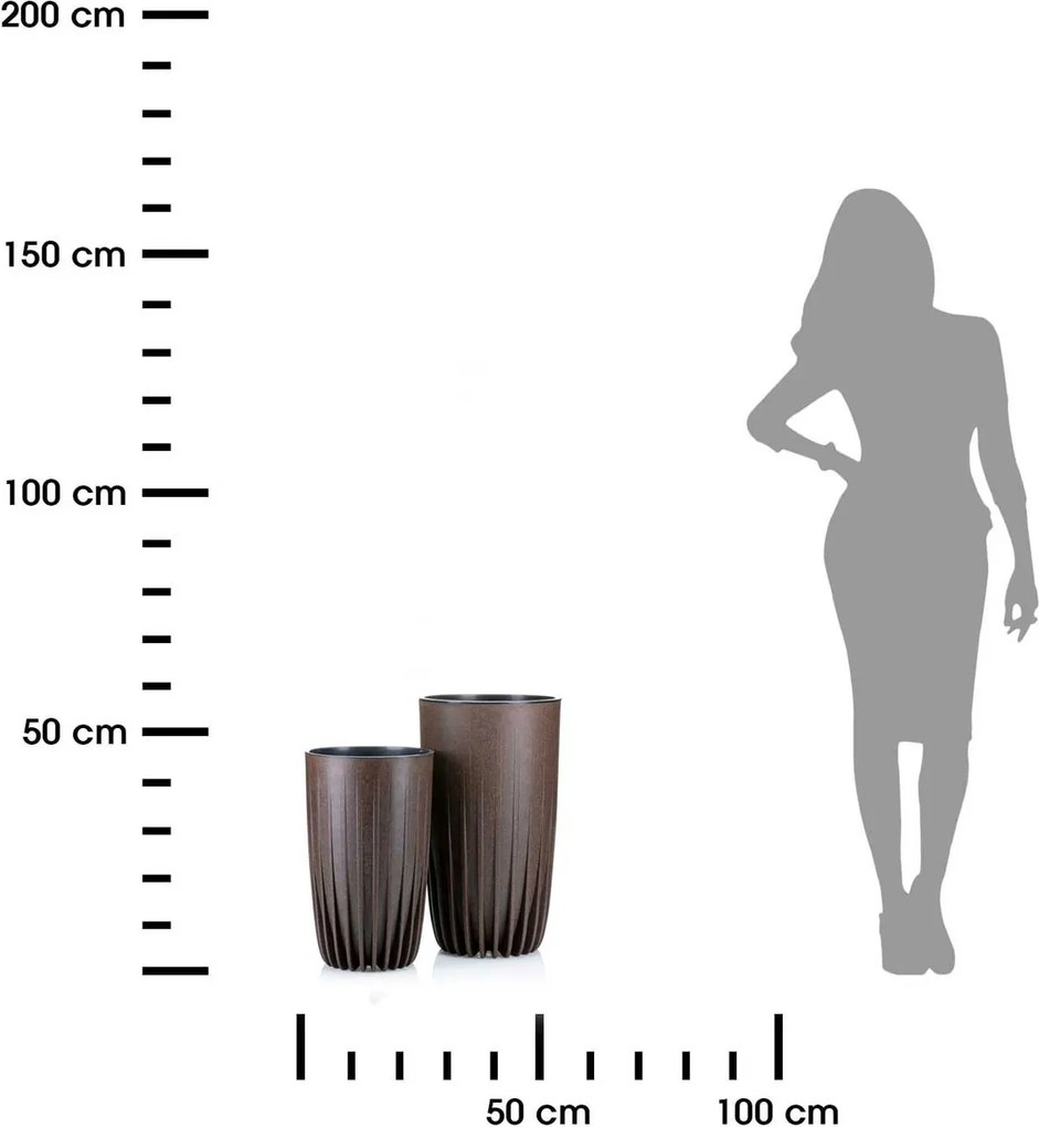 PLASTOVÝ KVETINÁČ STRIPPED ECO SADA 2KS 42X25 CM+ 51X30 CM TMAVOHNEDÁ