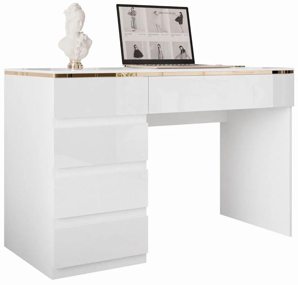 PISACÍ STÔL NESSIE BIELY LESK + ZLATÝ 120 cm