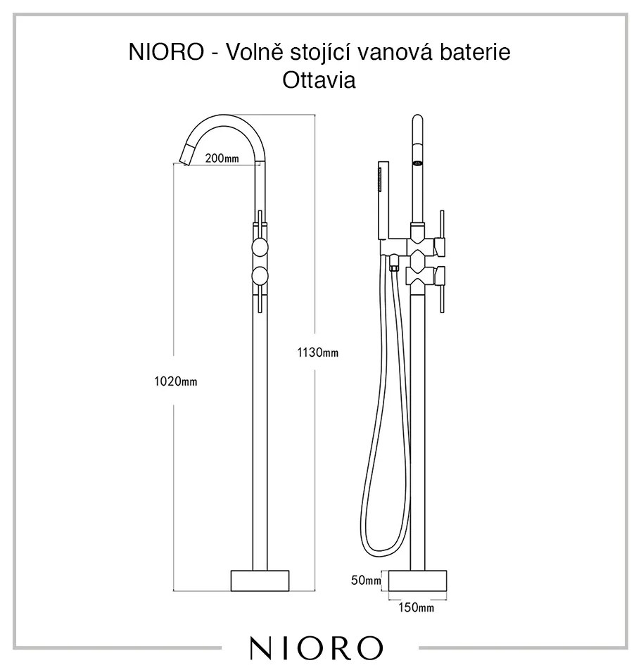 Cerano Ottavia, voľne stojaca vaňová batéria h-1020, čierna matná, CER-CER-428806