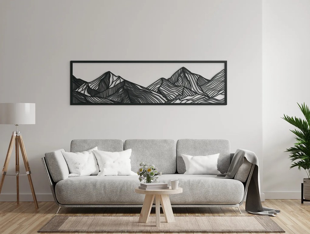 drevko Široký minimalistický obraz Hory Rozmer obrazu: 25 x 89 cm, Farba dekorácie: Čierna