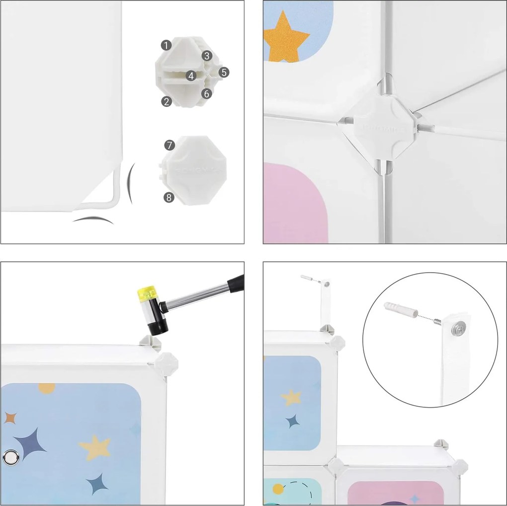 Detská modulárna skriňa s dvierkami, biela s detským motívom