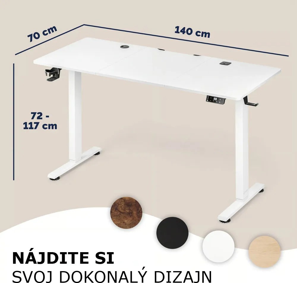 Výškovo nastaviteľný kancelársky stôl FLEXI, 140x60x72-117cm, biela Casaria