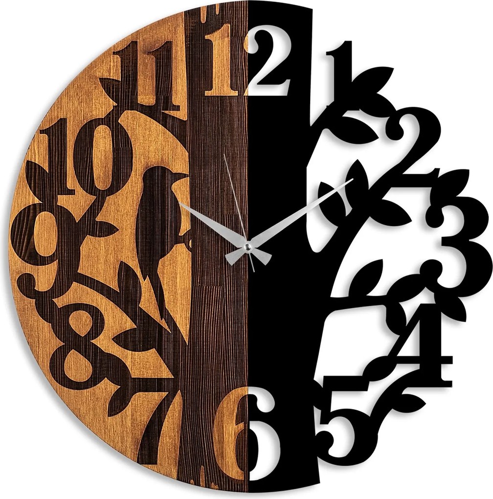 Dekoratívne nástenné hodiny WALLIE TREE 56 cm čierne/orech