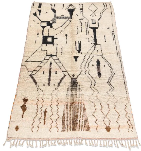 Ručne tkaný vlnený koberec BERBER BJ1077 Boujaad berber Boho, béžový / čierny