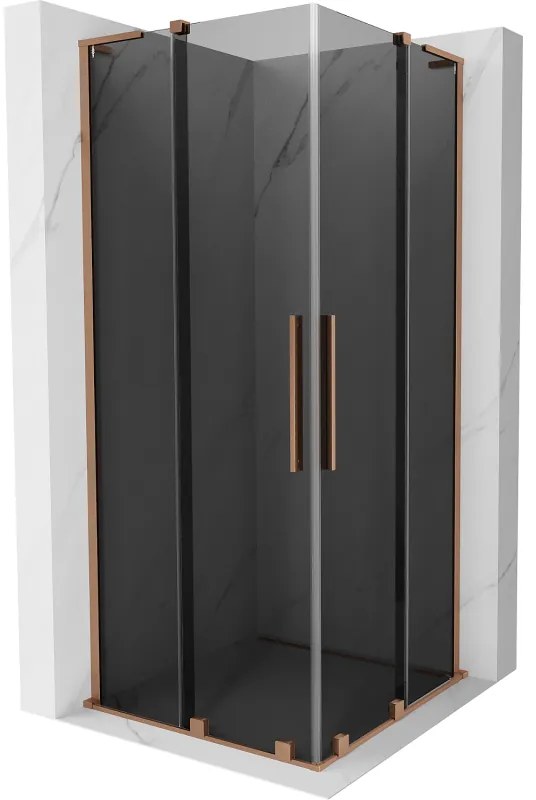 Mexen Velar L Duo, sprchový kút s posuvnými dverami 80 x 80 cm, 8mm šedé sklo, medená matná, 871-080-080-02-43-65