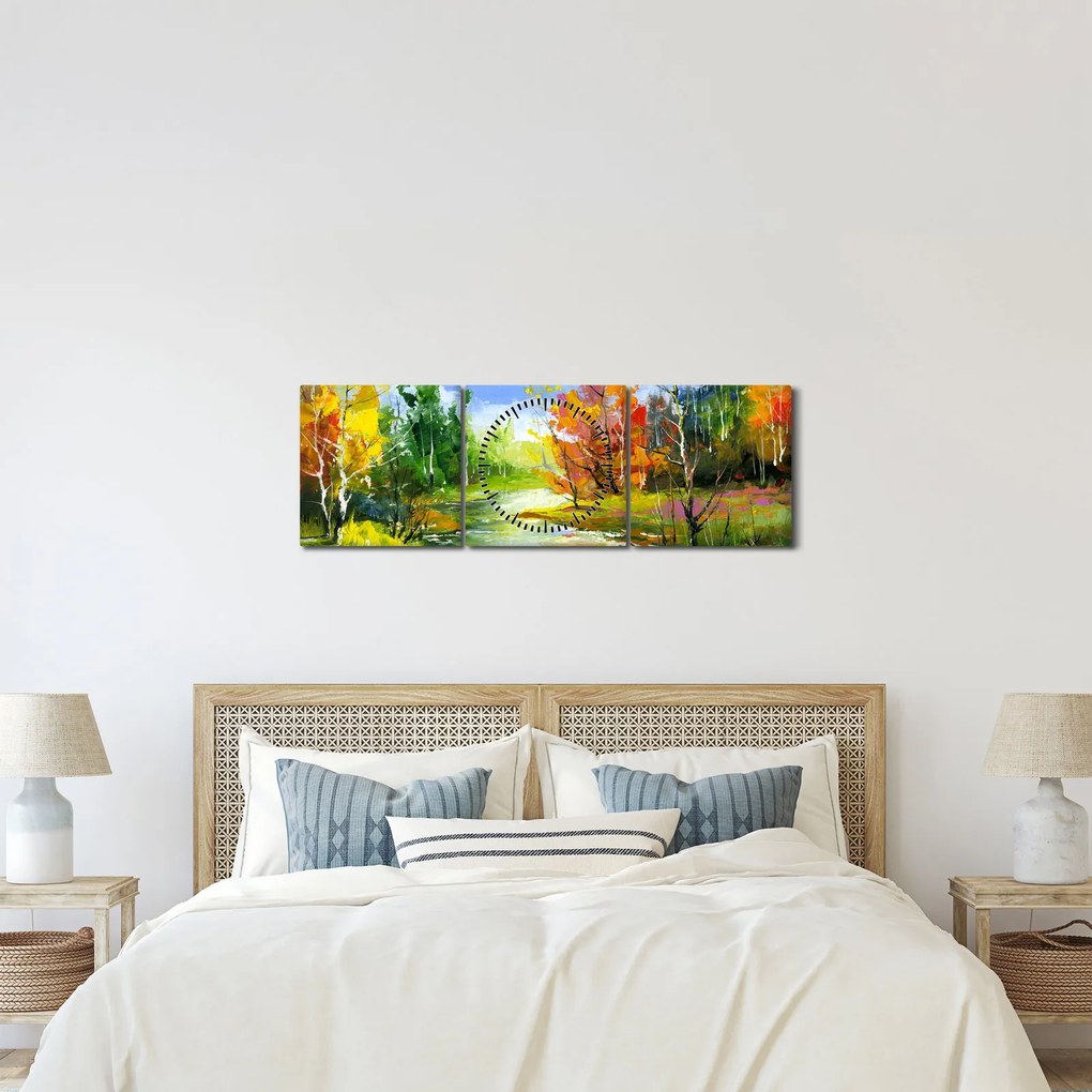Obraz - Maľba krajiny (s hodinami) (90x30 cm)