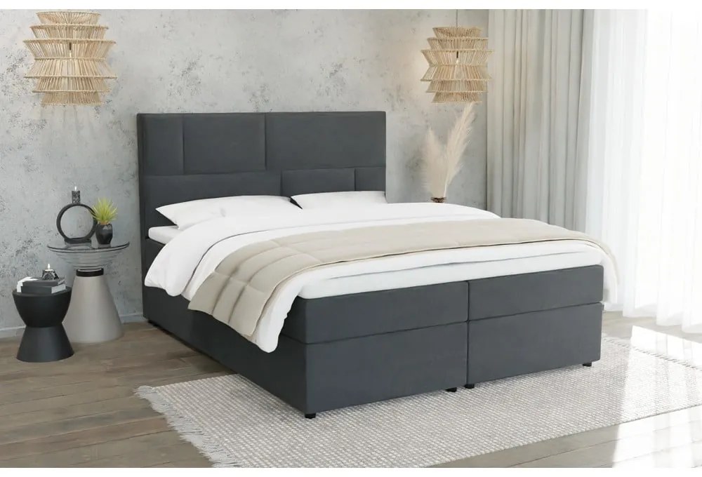 Tmavosivá boxspring posteľ s úložným priestorom 140x200 cm Lola – Ropez