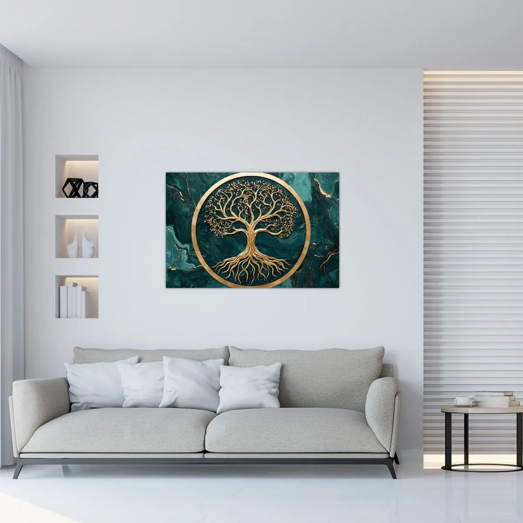 Obraz – Zlatý strom života v mramore (90x60 cm)